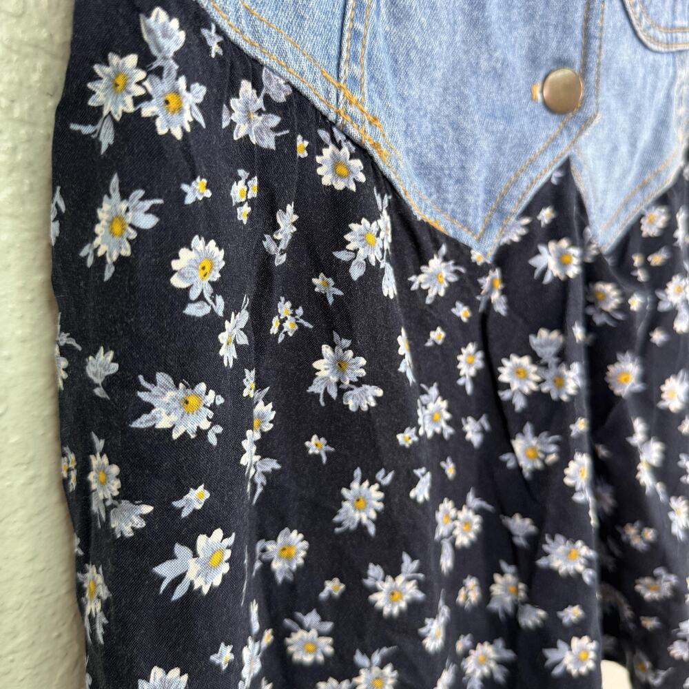 Vintage The Limited Romper Juniors 14 Blue Denim Daisy Floral USA 90s Retro - Picture 6 of 12